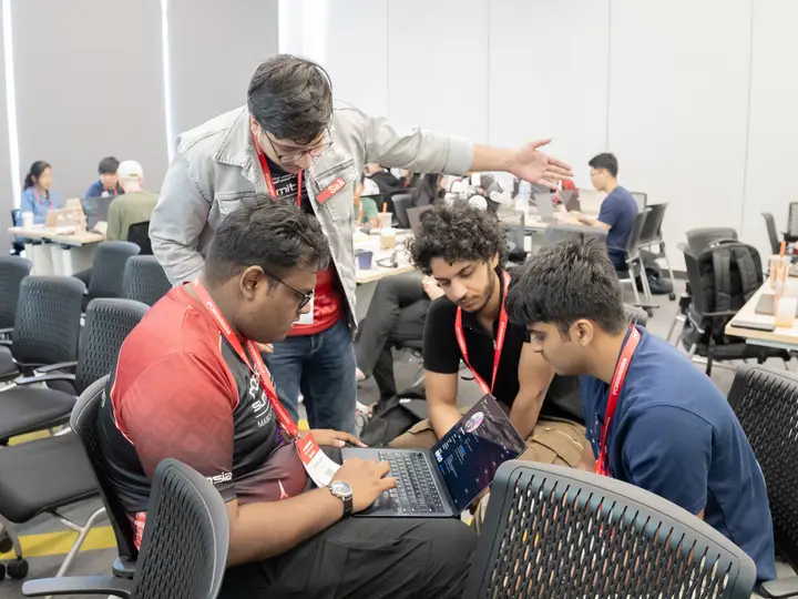 Arnav, Saksham, Srivatsav, and Vedansh working during the FOSSASIA hackathon