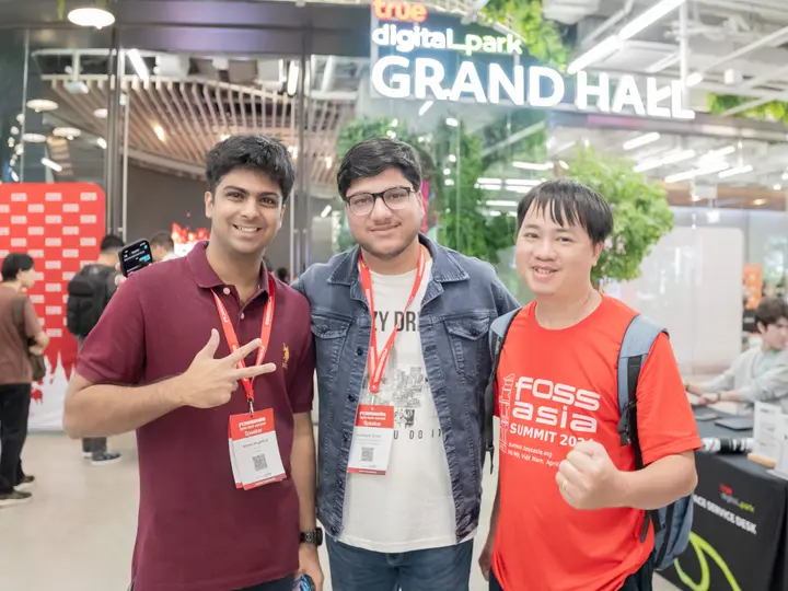 Saksham, Arnav, and Quan at FOSSASIA Summit 2026