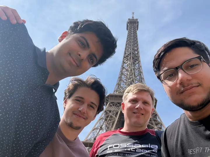 Arnav, Saksham, and Mario near the Eiffel Tower