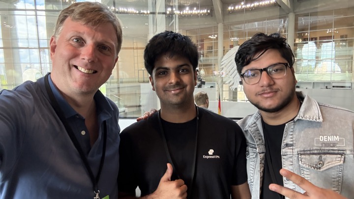 Mario, Arnav, and Saksham at the Reichstag, the German Parliament