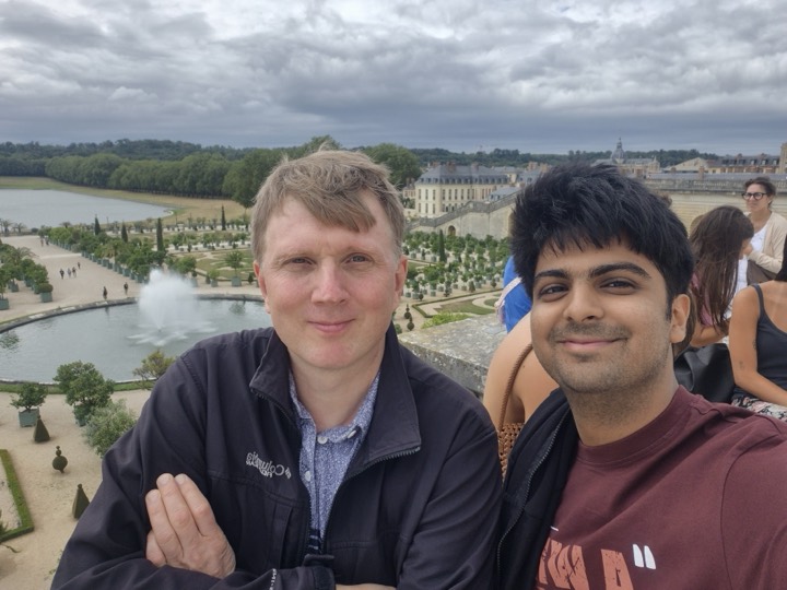 Arnav and Mario at the Palace of Versailles gardens